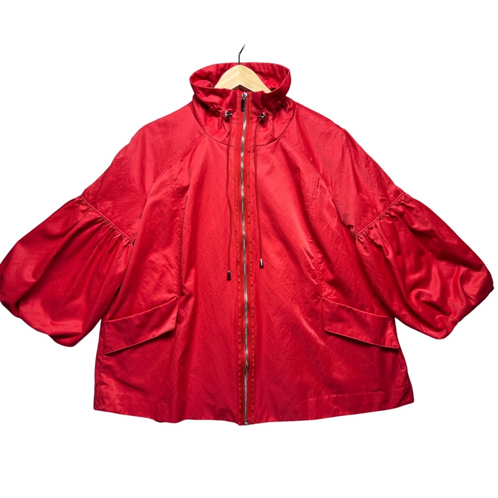 Anne‎ Klein RETRO Red Jacket Women 1X Full Zip High Collar Puff Sleeve Coat GLAM